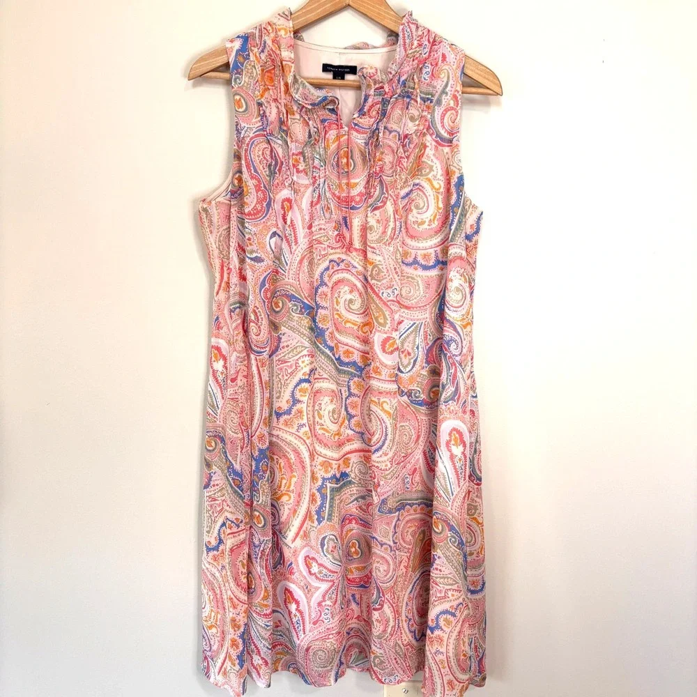 Tommy Hilfiger St. Tropez Pink Paisley Tie Shift Dress Sz L Tropical Vacation